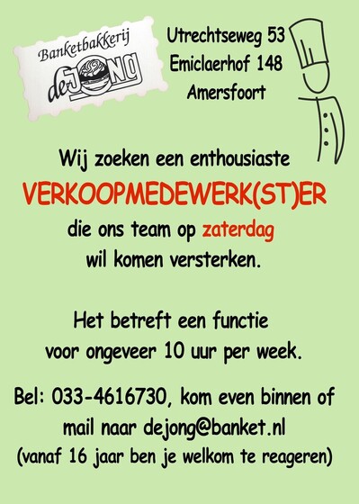 Vacature  Zaterdag verko(o)p(st)er 